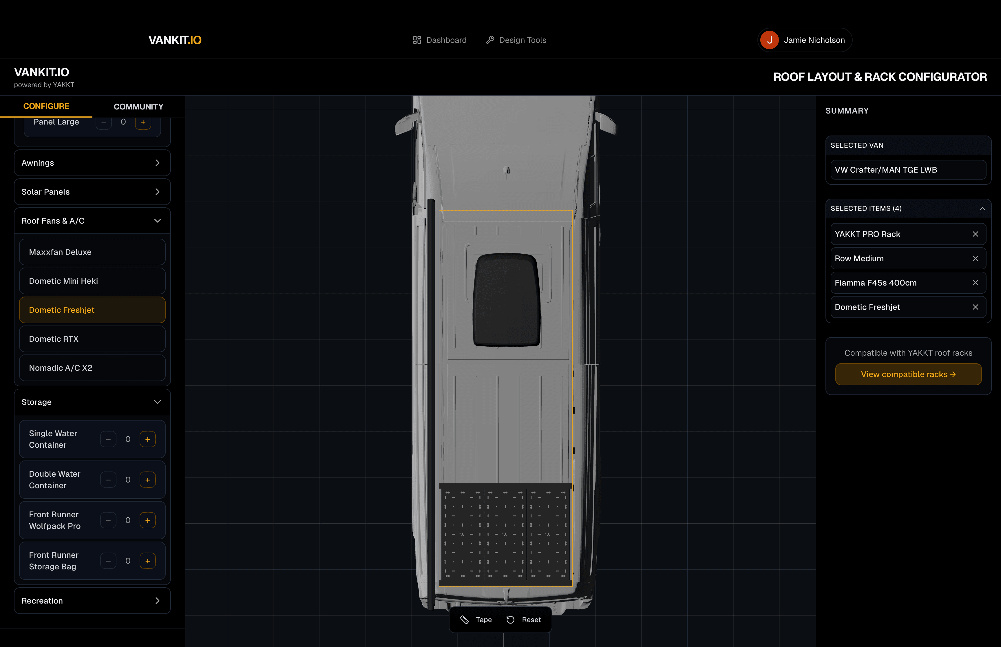 VANKIT.IO Roof Layout & Rack Configurator — interactive 3D design tool